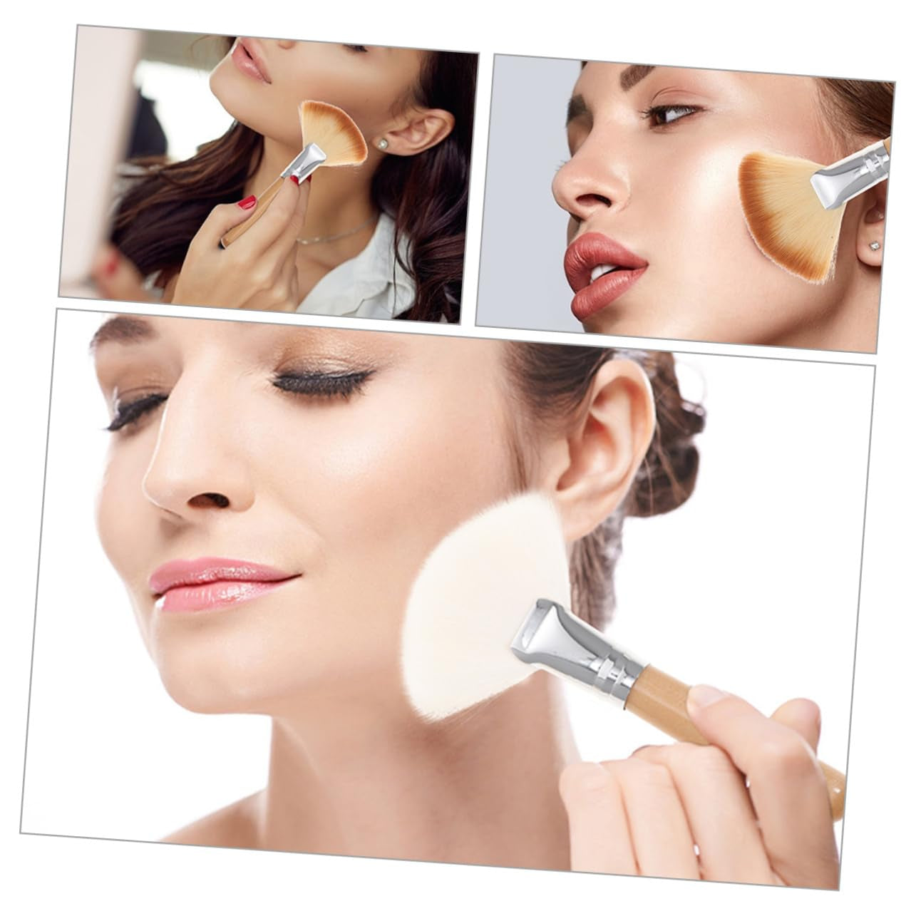 Blush Brush Set for Highlighter and Nose Shadow 4Pcs Dual-Ended Makeup Brush Large Fan Shape Soft and Gentle on Skin