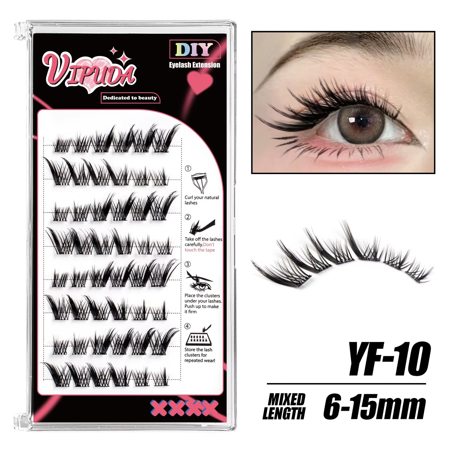 Self Adhesive Cluster Lashes Press on No Glue Needed Segmented Eyelashes Reusable DIY Individual Eyelash Extension