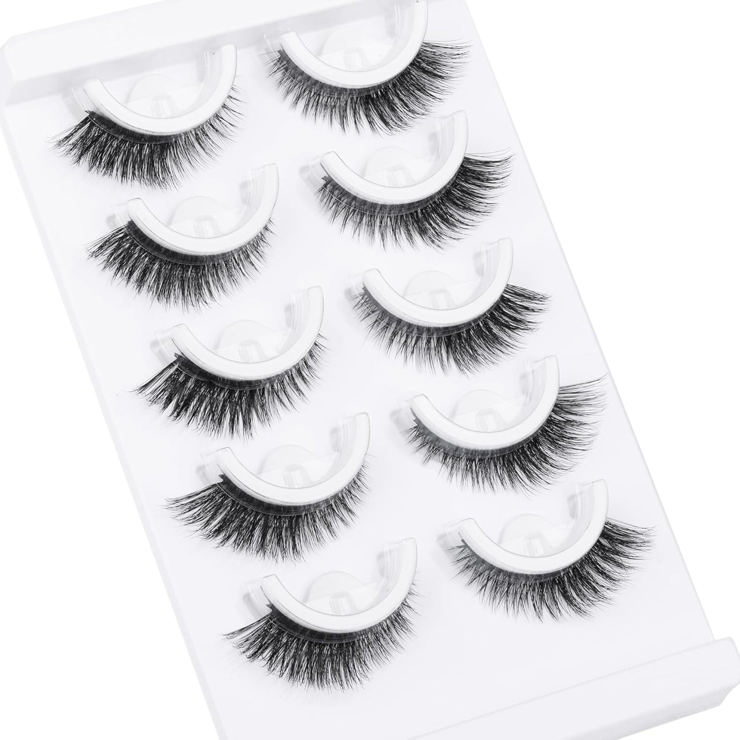 Self Adhesive Eyelashes Natural No Glue Needed Eyelashes Cat Eye Lashes Wispy Self Adhesive Lashes Fluffy Strip Lashes without Eyeliner Reusable Wispy Self-Adhesive Lashes with Lash Clip and Tweezers