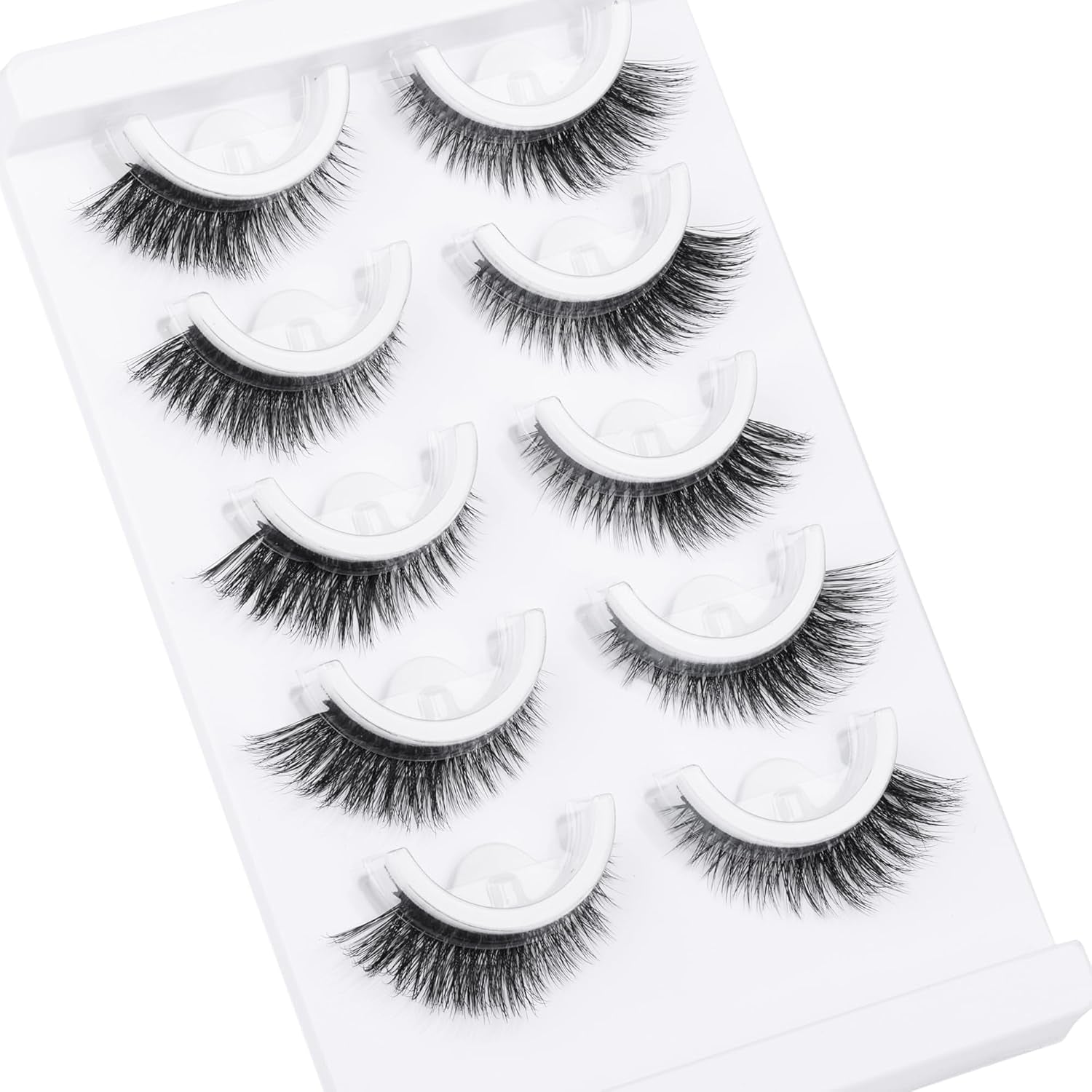 Self Adhesive Eyelashes Natural No Glue Needed Eyelashes Cat Eye Lashes Wispy Self Adhesive Lashes Fluffy Strip Lashes without Eyeliner Reusable Wispy Self-Adhesive Lashes with Lash Clip and Tweezers