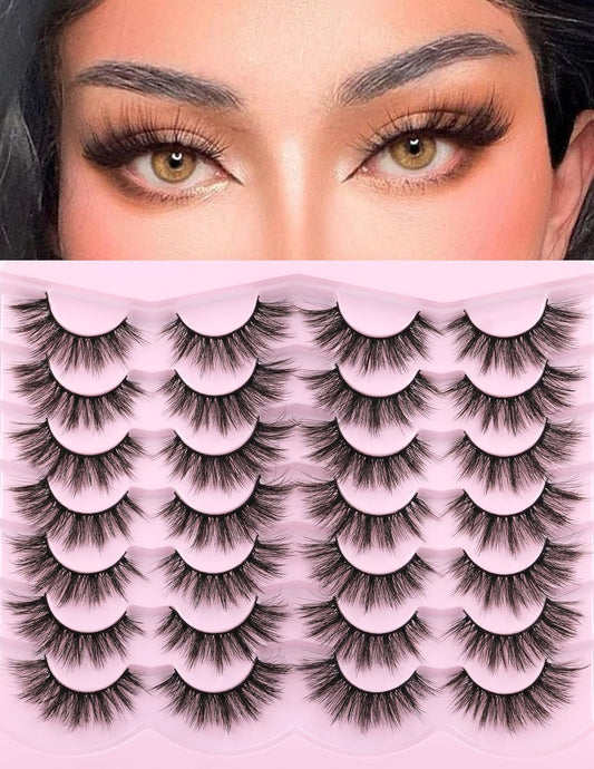 Eyelashes Natural Look Faux Mink Lashes 3D False Eyelashes Wispy Cat Eye Lashes Pack Strip Lashes by