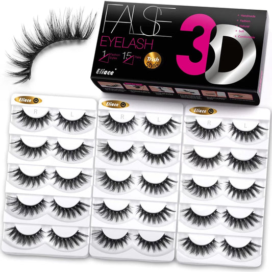 False Eyelashes Cat Eye-Lashes 3D Mink Lashes,Spiky Wispy Natural Long Faux Mink Lashes Strips Soft & Reusable Makeup Professional Fake Eyelashes Pack 15 Pairs | Trish Style