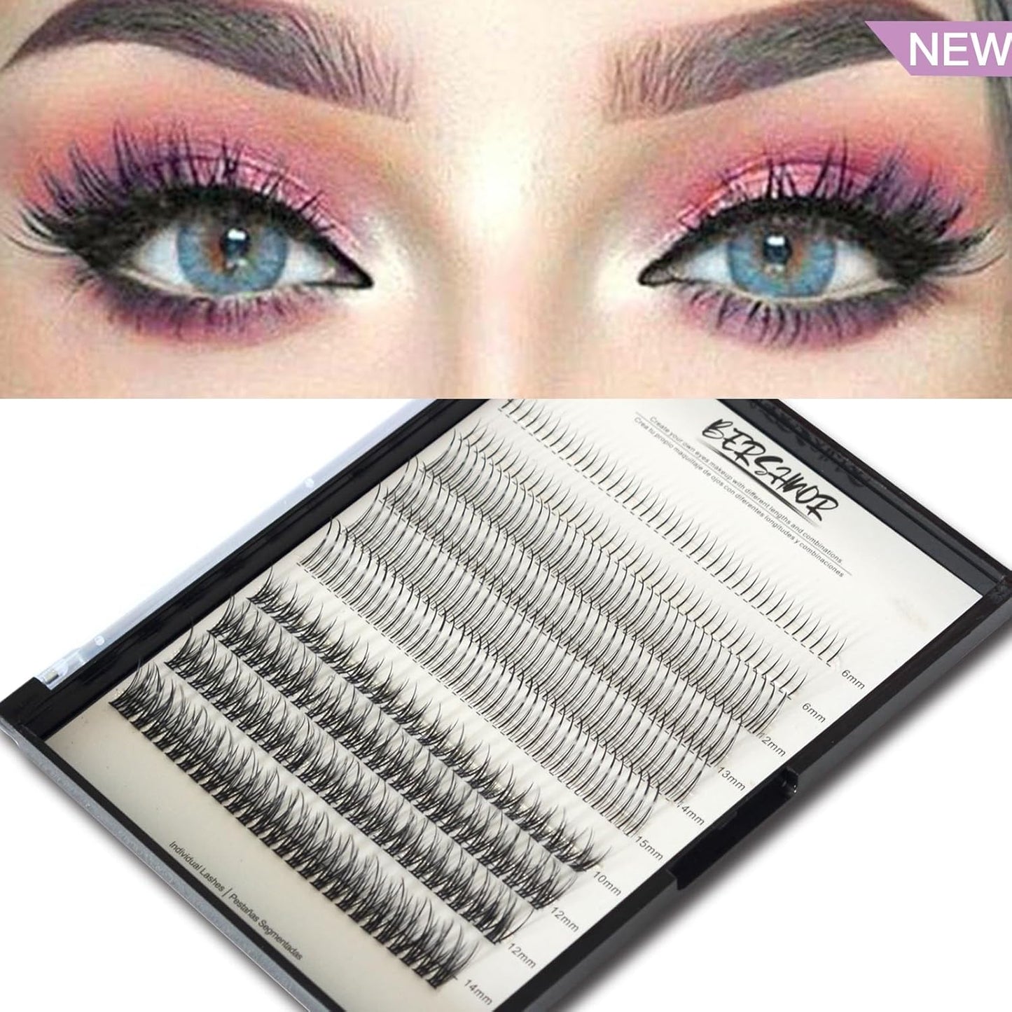 Bluesmurfs Individual False Lash DIY Eyelash Extensions 348 Clusters Lashes CD Curl Long Lashes Volume Individual Lashes Mixed Tray Faux Mink Fake Eyelashes Top Bottom Lashes DIY at Home (6-15Mm MIX)