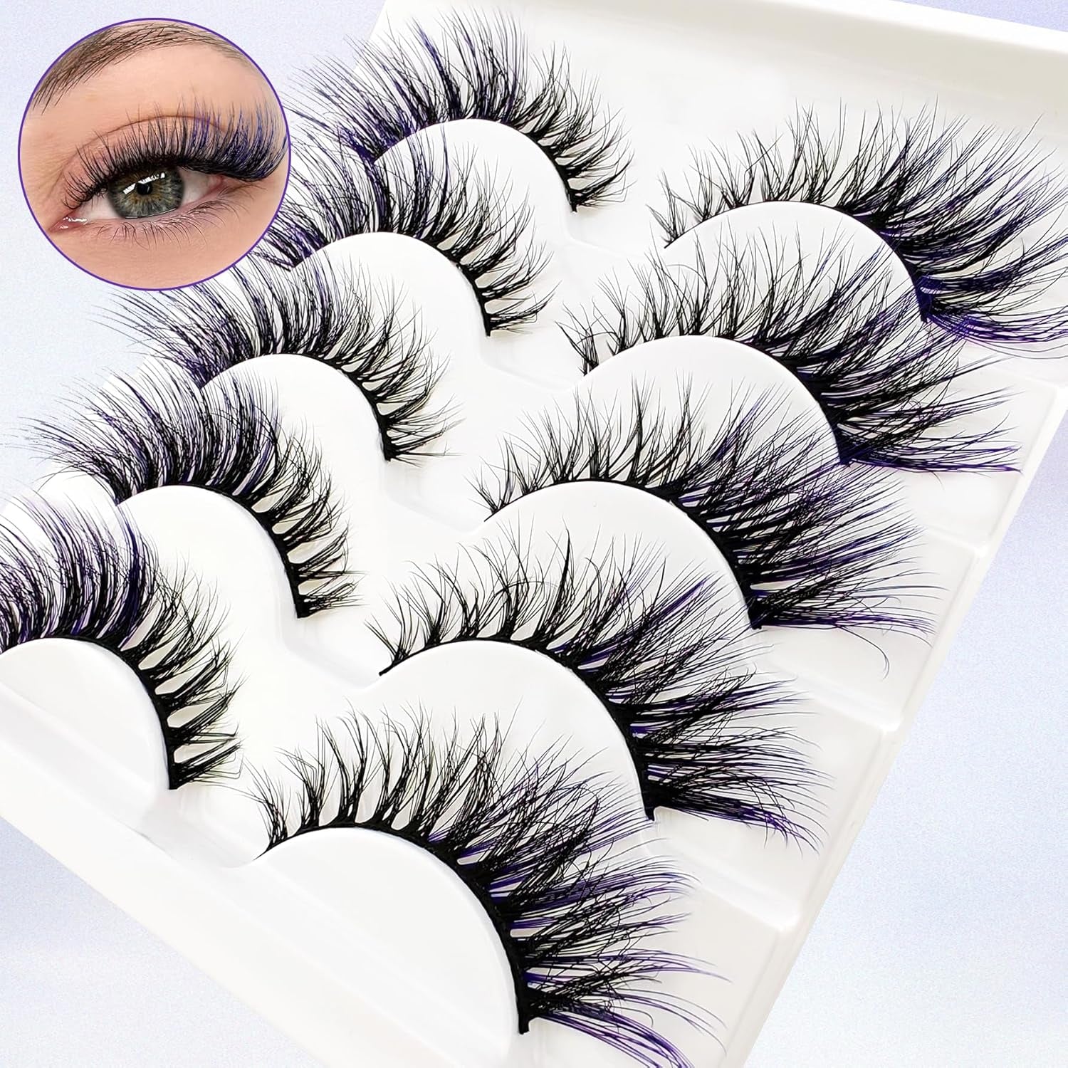 Colored Lashes Fluffy Mink Eyelashes Blue End, 20Mm Dramatic Cat-Eye Lashes That Look like Extensions Wispy Faux Mink False Eyelashes Natural Look(5W-Blue)