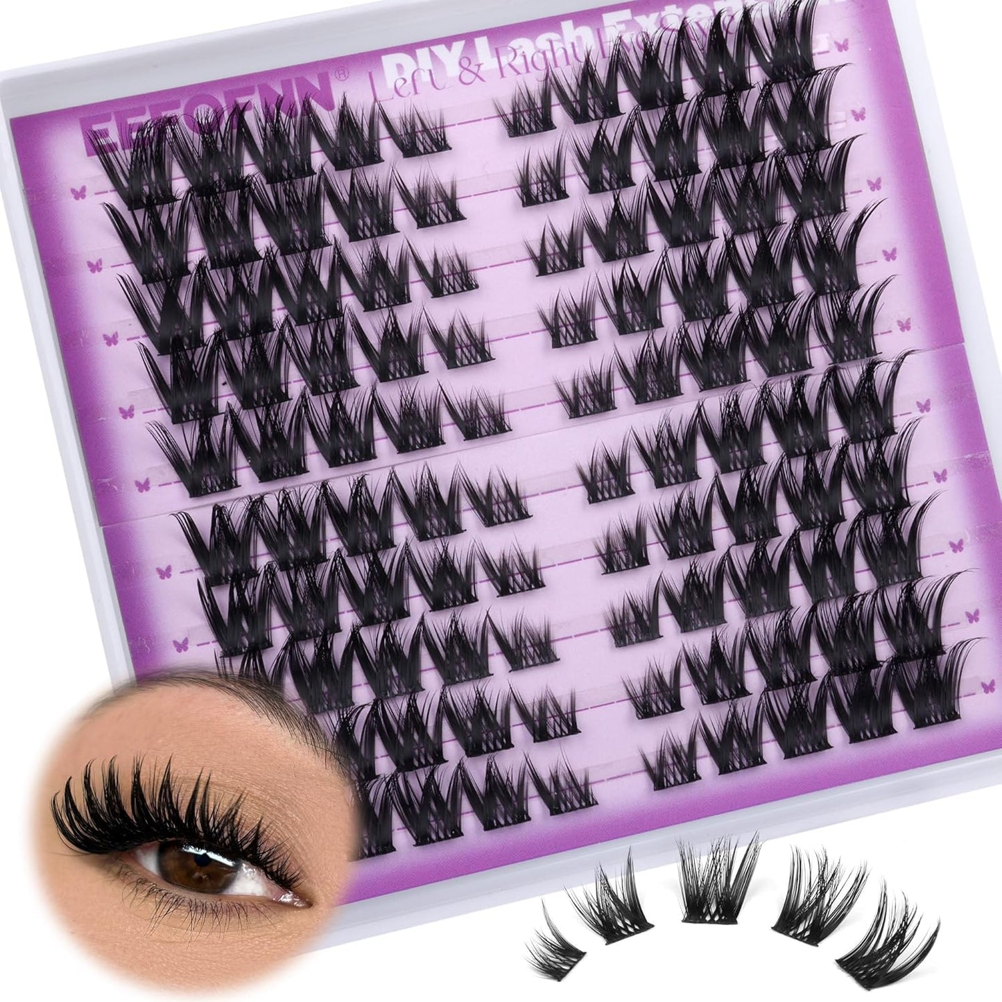 Wispy Cluster Lashes CD Curly Eyelash Clusters Natural Lash Extension Left + Right Cat Eye Lashes Manga Lash Clusters 8-16Mm Lash Extension Volume Cluster Eyelash Extensions DIY at Home