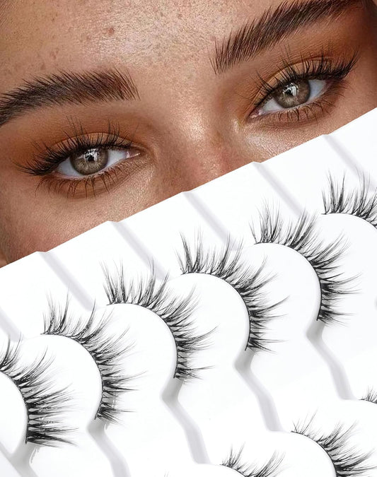 Natural Lashes Wispy Lashes Natural Look False Eyelashes Natural Flared Eyelashes False Eye Lashes Soft Fluffy Lashes 7 Pairs D13 Sexy Cat Eye-10Mm