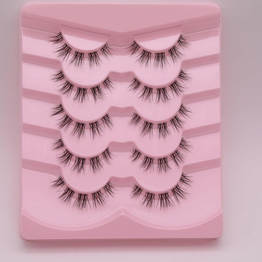 Natural Look Soft Lashes, Lightweight & Comfortable, Reusable Fake Eyelashes Extensions Strip Clear Band Lashes Cat Eye Korean Short Anime Fake Lashes 5 Pairs One Pack by  (TYG09, 5 Pais)