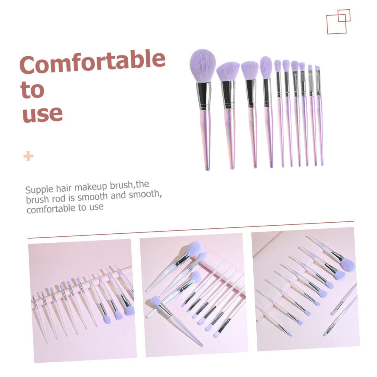 Complete Women'S Makeup Brush Set 10Pcs Amethyst Makeup Brushes for Daily Use Travel and Professional Application