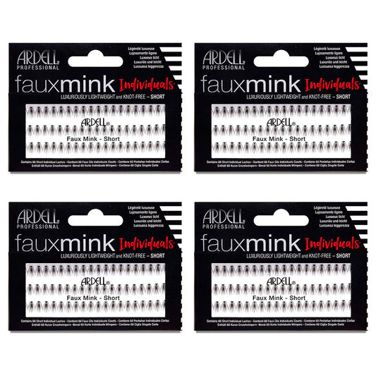 Faux Mink False Eyelashes, Individual Lashes Short, Black - Natural Look DIY Lash Clusters, Eyelash Extensions, 4 Pack