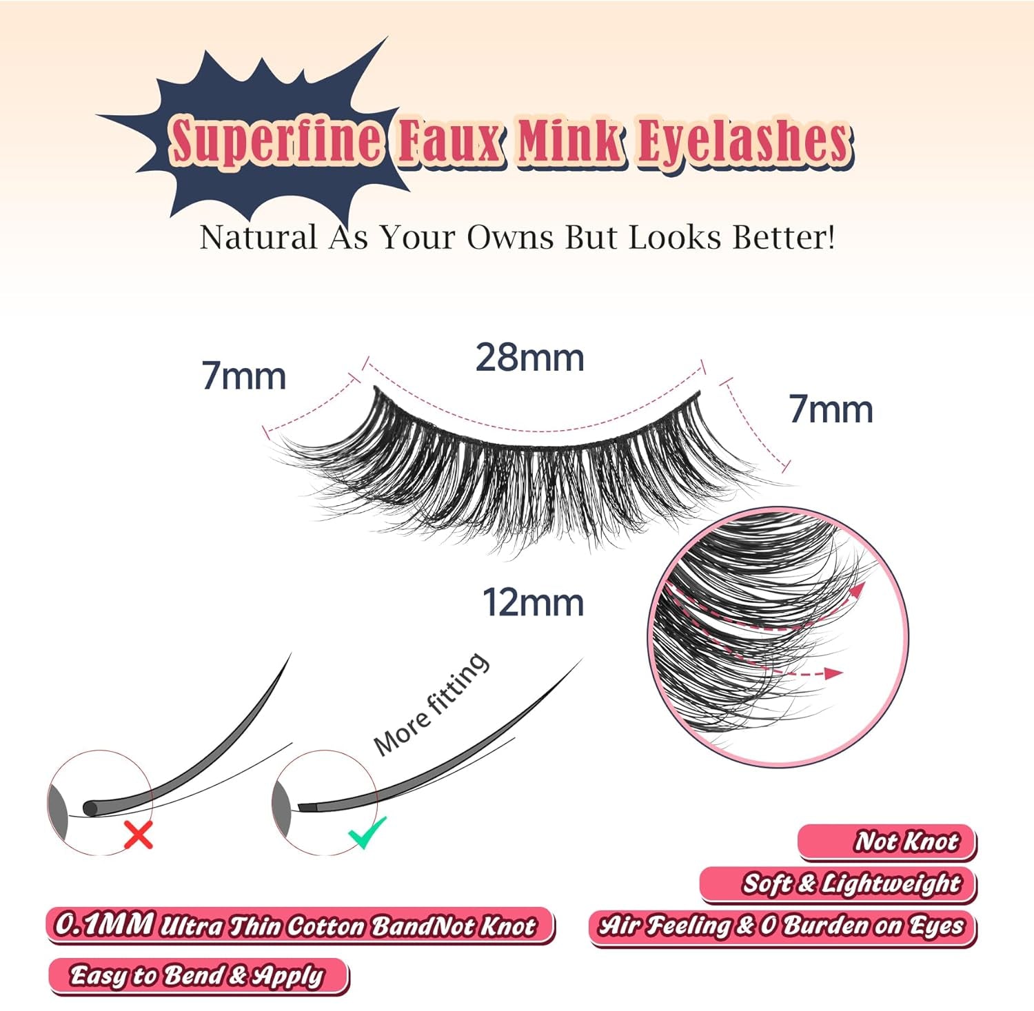 Lashes False Eyelashes 13MM Wispy Lashes Pack Fluffy Lash Strip Eyelashes with Thin Band C Curl Natural Lashes Fake Eyelash 7 Pair