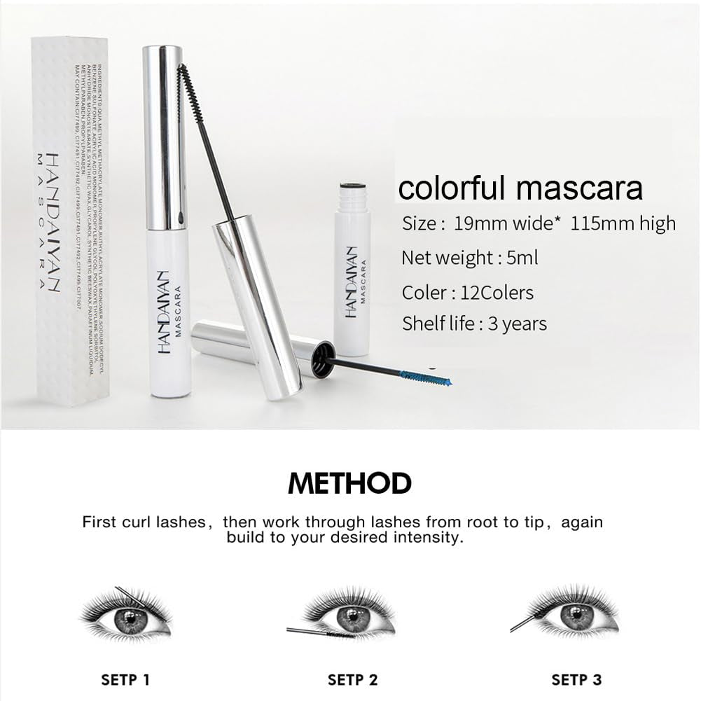 Black Mascara,Waterproof Color Mascara Eye Makeup Fast Dry Eyelashes Curling Lengthening Eye Lashes(01)