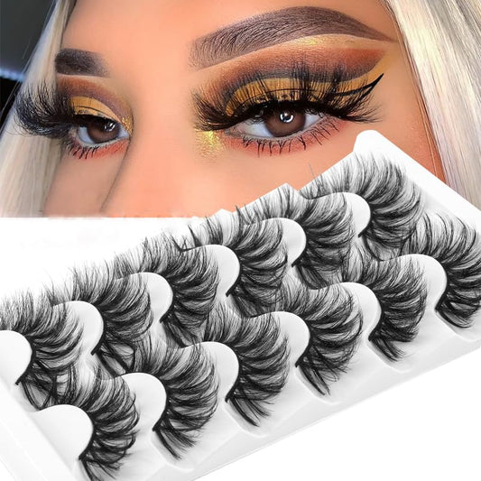 Mink Lashes Wispy False Eyelashes Cat Eye Lashes Natural Look Fluffy 8D Volume Strip Fake Eyelashes 6 Pairs Pack, Long-Lasting, Ultra-Light, CC Curl Lash Extension Effect (CD21)