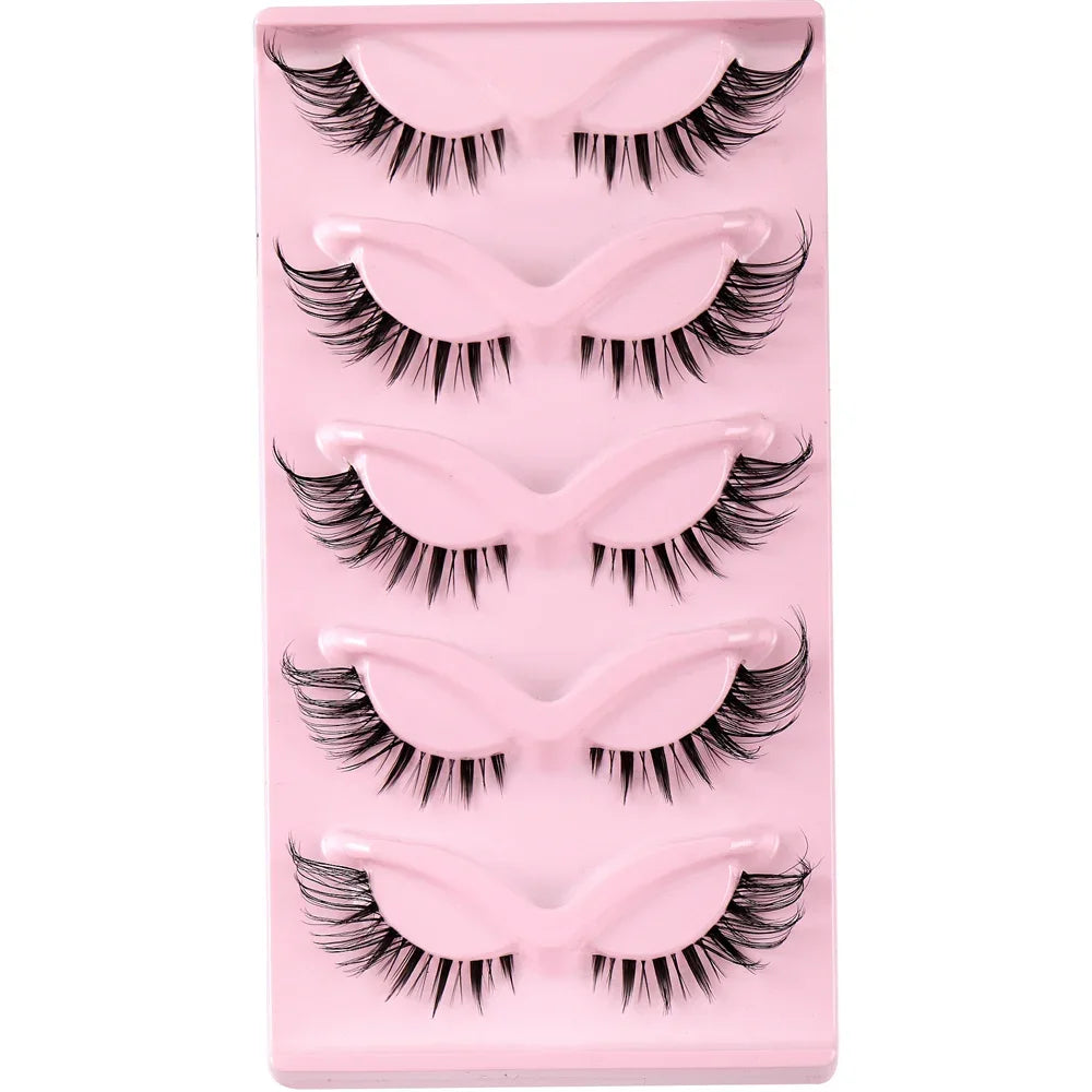 5 Pairs 3D Winged End Eye Elongated Eyelashes Transparent Stems Cat Eye Lashes Fox Eye False Eyelashes Manga Lashes