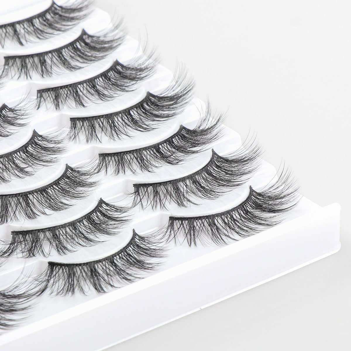 Lashes Cat Eye Lashes False Eyelashes Faux Mink Wispy Lashes 3D Cross Fluffy Eyelashes 14 Pairs Multipack (Long)