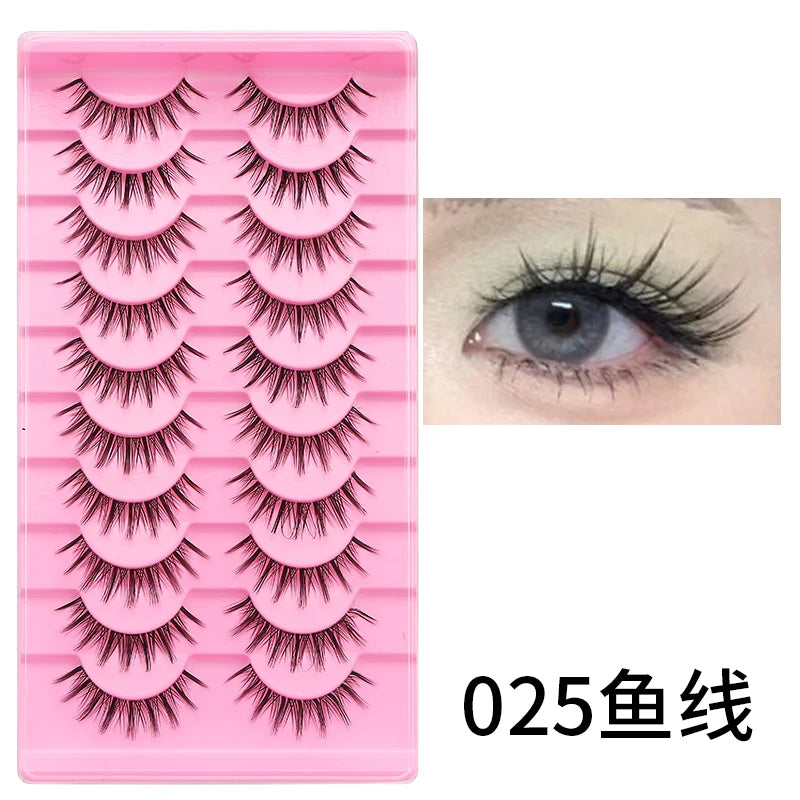 Cat Eye Lashes 10Pairs False Eyelashes Natural Eyelashes Anime Winged Clear Band Lashes Fake Eyelash Manga Lashes Makeup