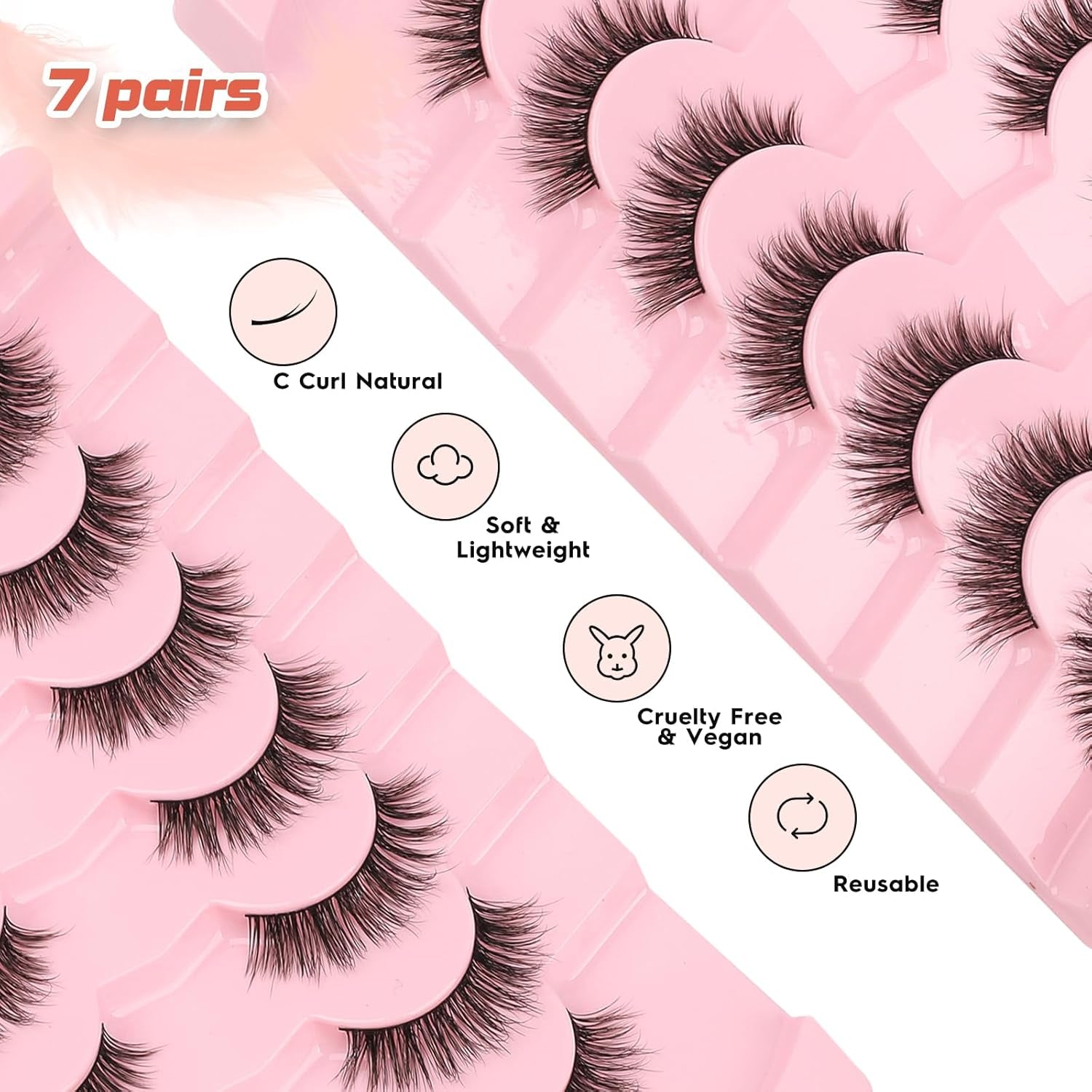 Lashes False Eyelashes 13MM Wispy Lashes Pack Fluffy Lash Strip Eyelashes with Thin Band C Curl Natural Lashes Fake Eyelash 7 Pair