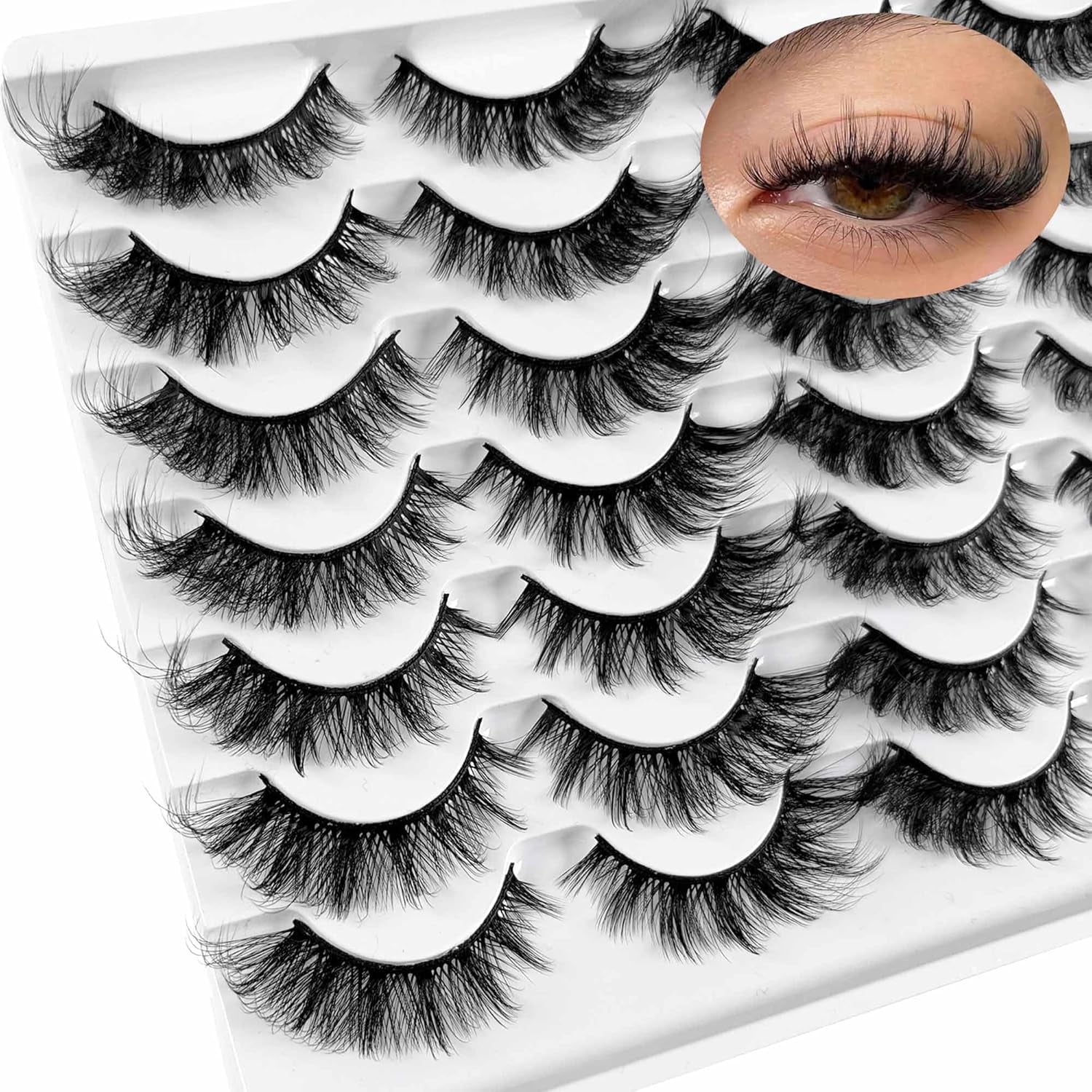 Cat Eye Lashes False Eyelashes Fluffy Volume 18Mm Strip Lashes Wispy Fake Lashes Natural Eyelashes 14 Pairs Pack 9D