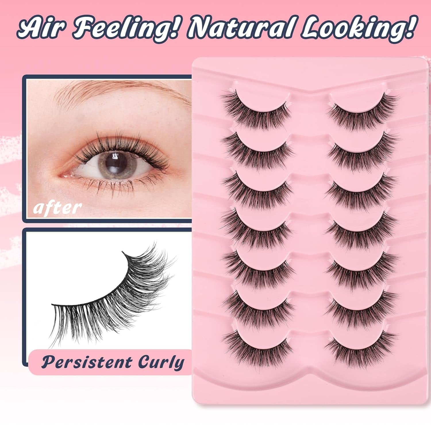 Lashes False Eyelashes 13MM Wispy Lashes Pack Fluffy Lash Strip Eyelashes with Thin Band C Curl Natural Lashes Fake Eyelash 7 Pair