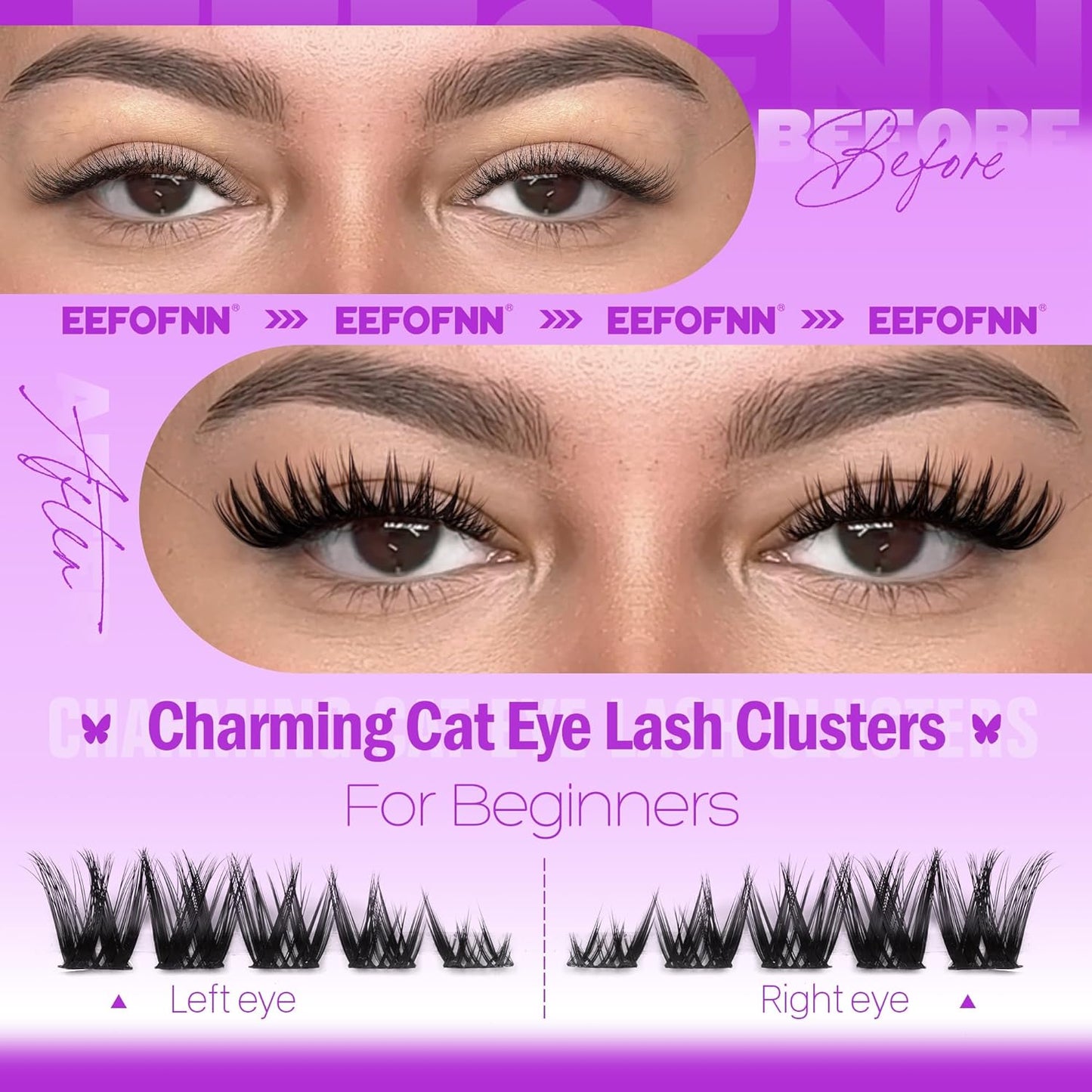 Wispy Cluster Lashes CD Curly Eyelash Clusters Natural Lash Extension Left + Right Cat Eye Lashes Manga Lash Clusters 8-16Mm Lash Extension Volume Cluster Eyelash Extensions DIY at Home