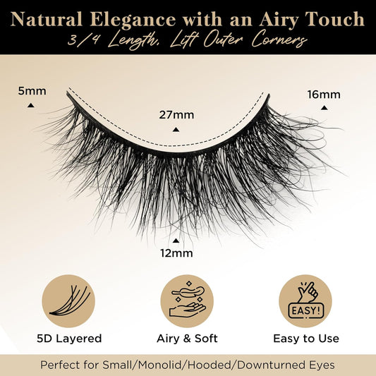 Lashes Mink Natural False Eyelashes -  Fake Eyelashes Natural Look 3-Pack Cat Eye Lashes Manga Eyelashes Fluffy,Xmz211