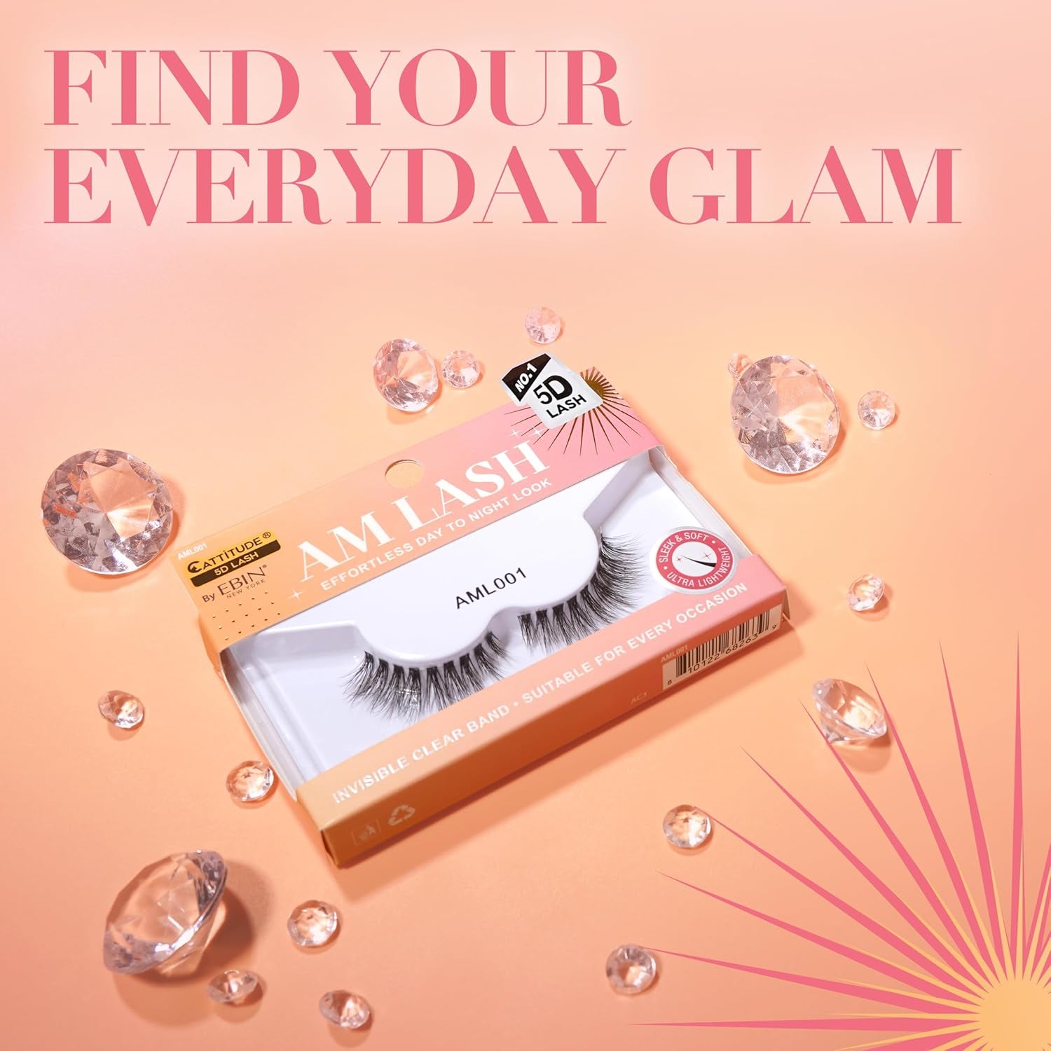 CATTITUDE 5D AM/PM False Eyelashes - Flare Volume Style, Soft Faux Mink & Ultra Lightweight, Invisible Clear Band, Easy to Apply, Reusable, Natural Everyday Look, Cruelty Free