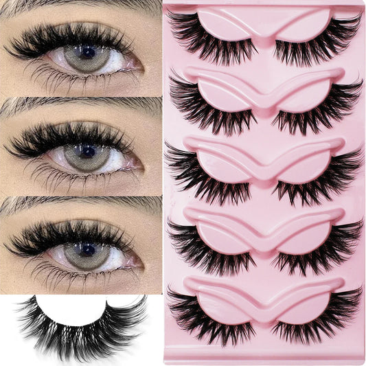 5 Pairs Cat Eye Lashes False Eyelashes Winged End Eye Elongated Eyelashes Fake Lashes Soft Natural Long Full Strip Lashes