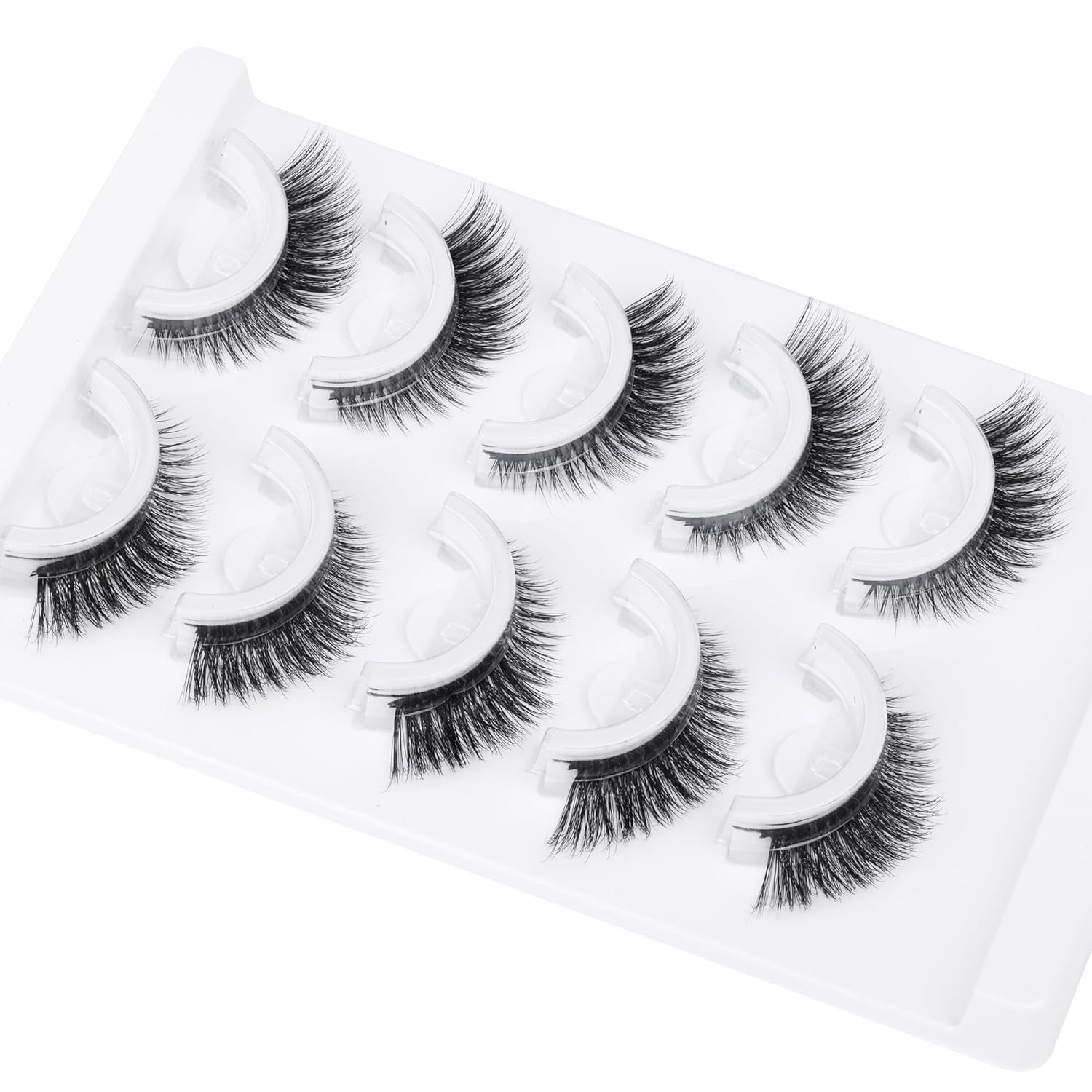 Self Adhesive Eyelashes Natural No Glue Needed Eyelashes Cat Eye Lashes Wispy Self Adhesive Lashes Fluffy Strip Lashes without Eyeliner Reusable Wispy Self-Adhesive Lashes with Lash Clip and Tweezers