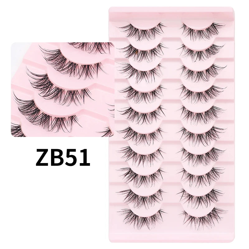 Cat Eye Lashes 10Pairs False Eyelashes Natural Eyelashes Anime Winged Clear Band Lashes Fake Eyelash Manga Lashes Makeup