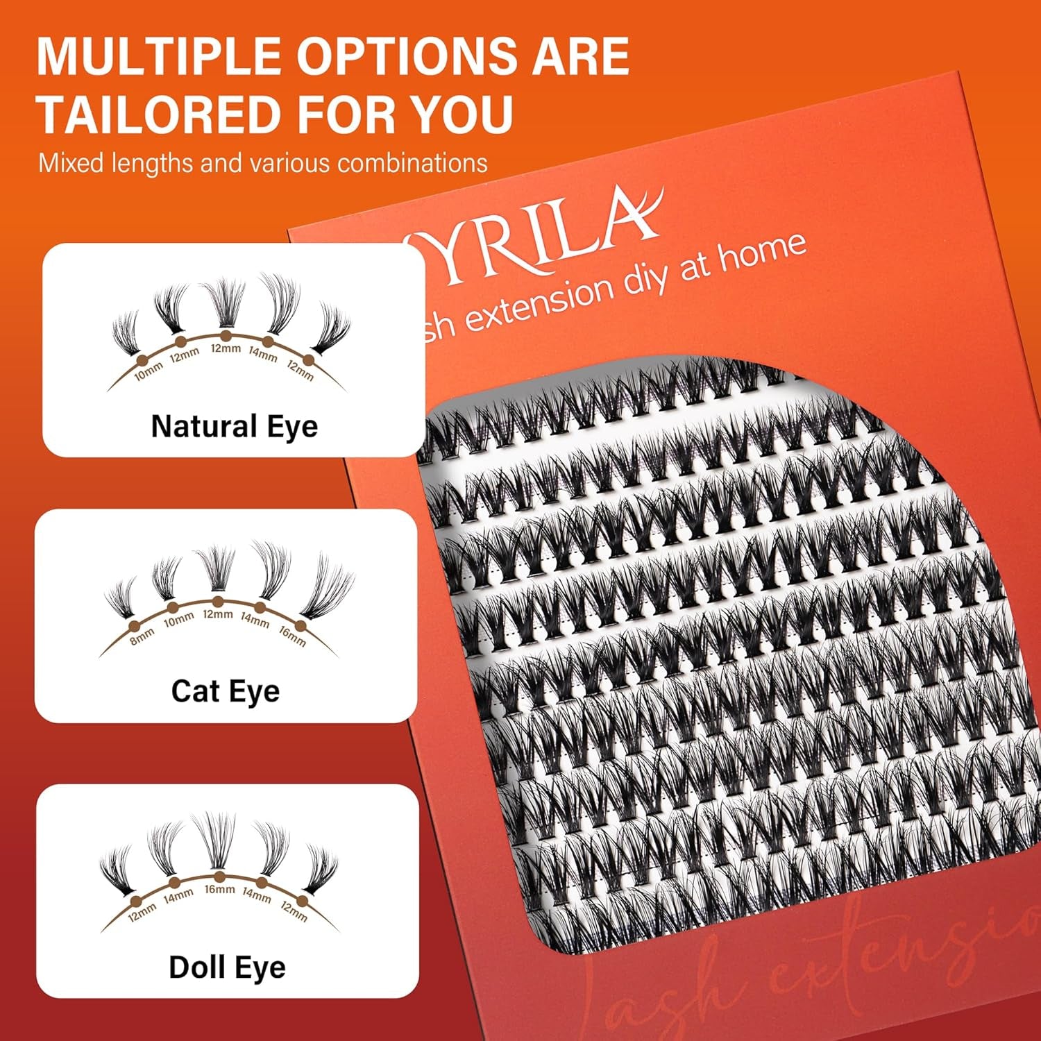Lash Cluster 240Pcs Individual Lashes,8-16Mm Diy Lash Extension,C Curl Lash Clusters Wispy,3D Natural Lash Clusters Look like Eyelash Extension DIY at Home (Orange 40P-C-8-16Mix)