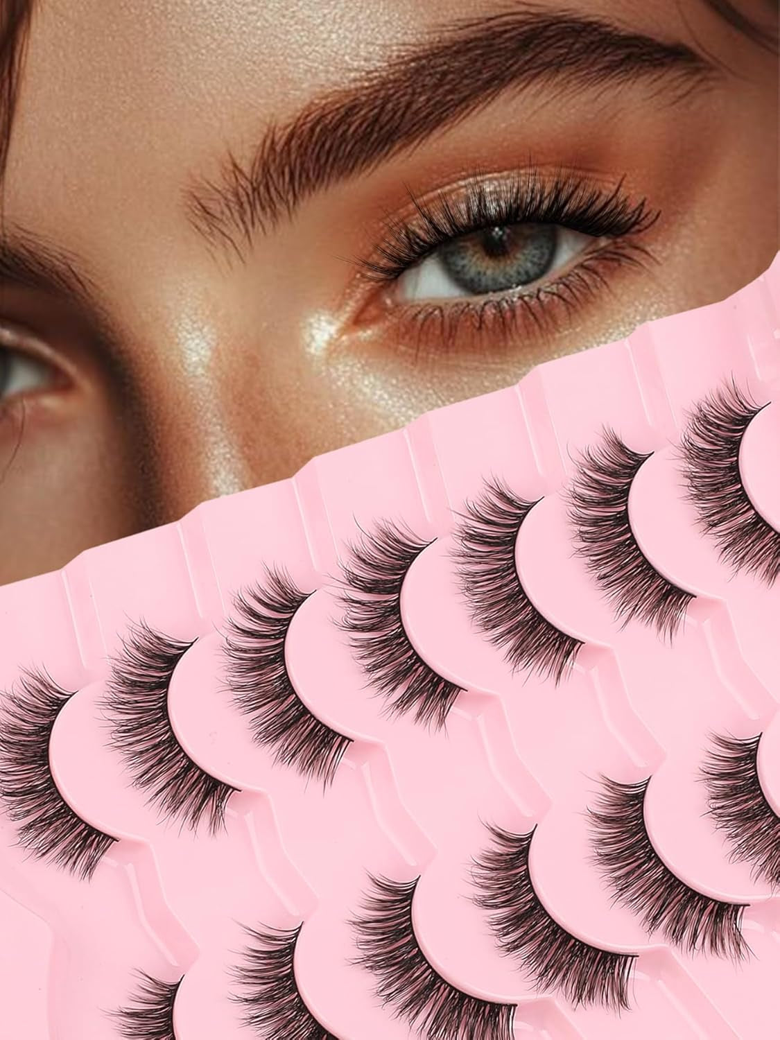 Lashes False Eyelashes 13MM Wispy Lashes Pack Fluffy Lash Strip Eyelashes with Thin Band C Curl Natural Lashes Fake Eyelash 7 Pair