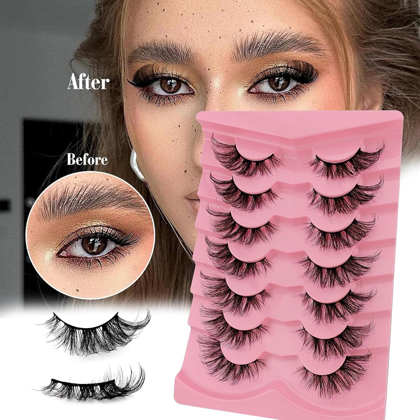 Fox Eye Lashes Flu-Ffy 22Mm Cat-Eye Lashes Curly Volume Eyelashes Faux Mink Lashes That Look like Extensions Lashes Wispy False Eyelashes Natural Look 7 Pairs Pack(Fxd2)