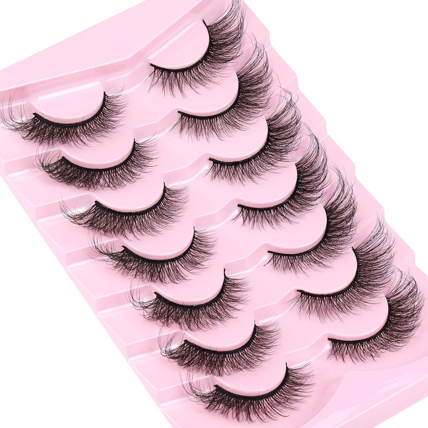 Cat Eye Lashes Natural Look Fluffy Wispy False Eyelashes Pack 20MM 3D Mink Lashes Fluffy Natural False Lashes 7 Pairs by