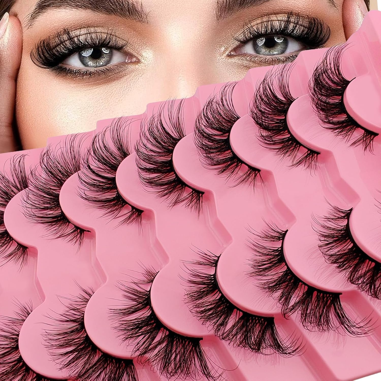 Fox Eye Lashes Flu-Ffy 22Mm Cat-Eye Lashes Curly Volume Eyelashes Faux Mink Lashes That Look like Extensions Lashes Wispy False Eyelashes Natural Look 7 Pairs Pack(Fxd2)