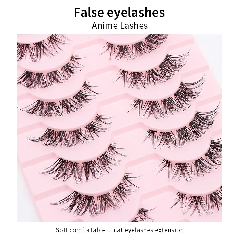 Cat Eye Lashes 10Pairs False Eyelashes Natural Eyelashes Anime Winged Clear Band Lashes Fake Eyelash Manga Lashes Makeup