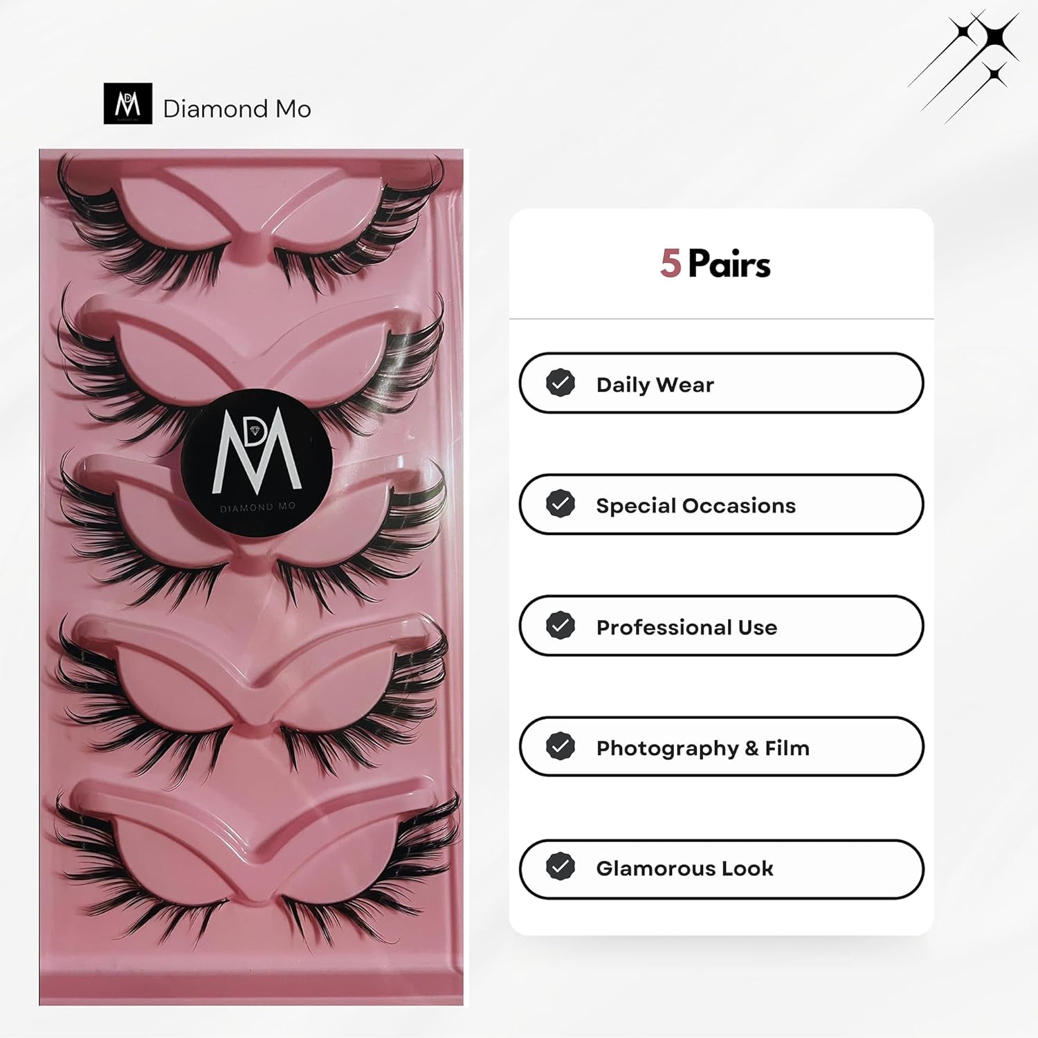 Cat Eye Lashes Mink Magnetic Eyelashes Natural Look 3D Curl Winged Natural Durable Makeup Realistic Self Adhesive Messy End Eye Elongated Thick False Eyelashes Soft Fake Lashe (5 Pairs Pack) (Style 2)