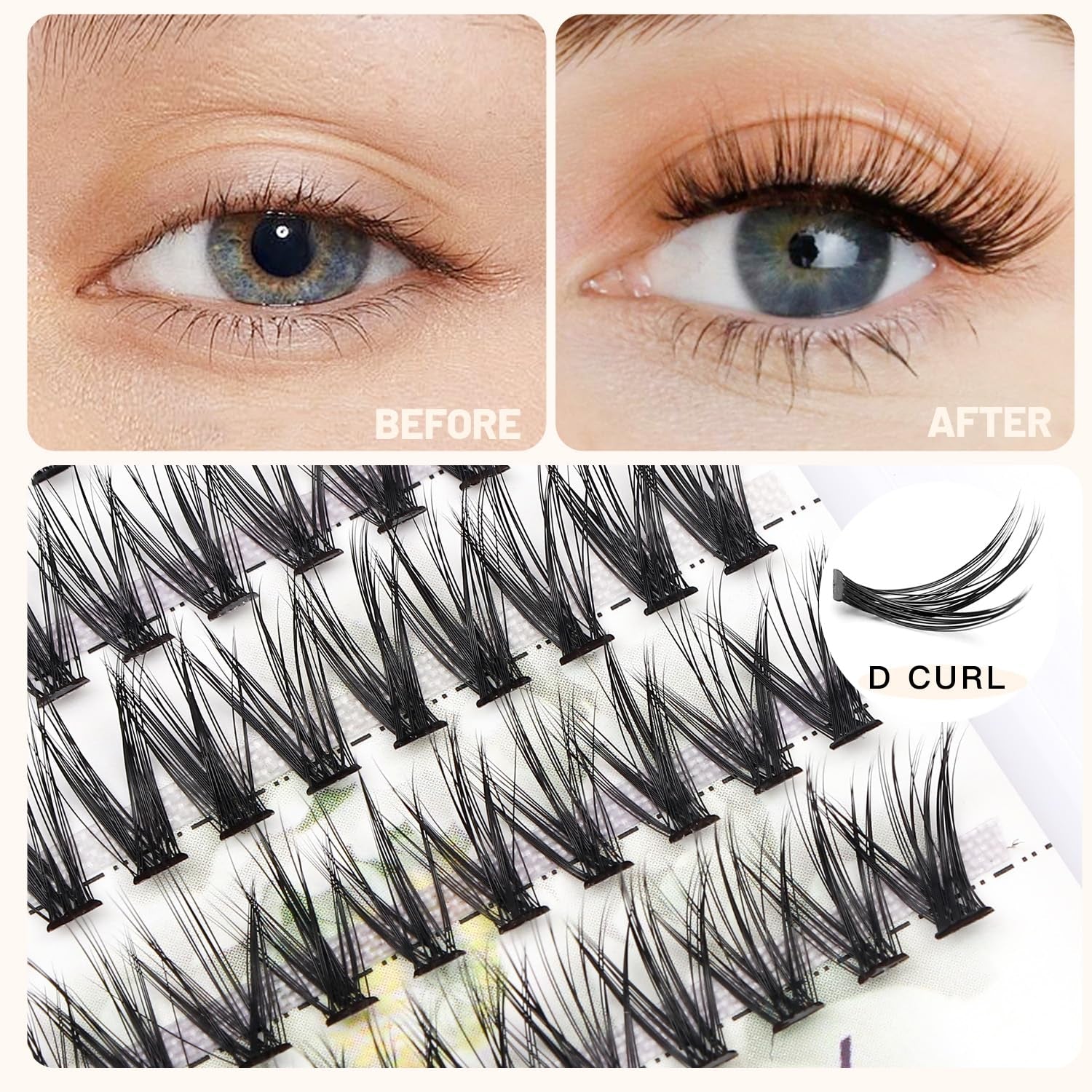 20 Root Thickness 0.07Mm C Curl 3D Individual Eyelashes Extension Soft Black Fake False Eye Lashes Tools (16Mm)