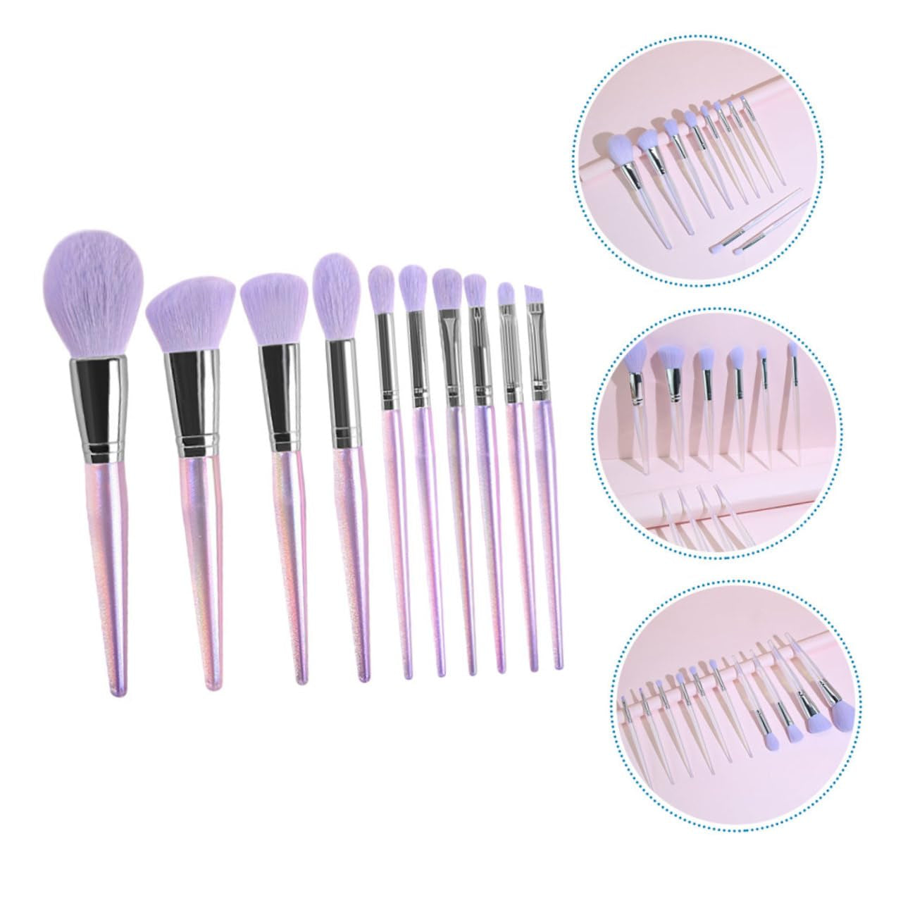 Complete Women'S Makeup Brush Set 10Pcs Amethyst Makeup Brushes for Daily Use Travel and Professional Application