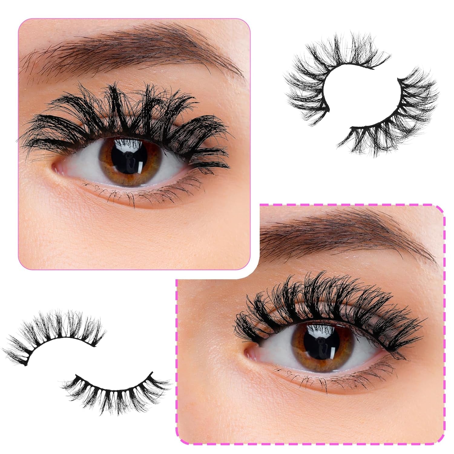 20 Pairs Fluffy Lashes False Eyelashes Mink Eyelashes 3D Volume Faux Mink Cat Eye Lashes Pack 4 Styles Mixed Natural Look Wispy Lashes Long Faux Eyelashes Adhesives Makeup Accessories for Women