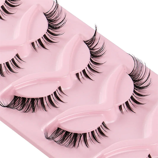 5 Pairs 3D Winged End Eye Elongated Eyelashes Transparent Stems Cat Eye Lashes Fox Eye False Eyelashes Manga Lashes