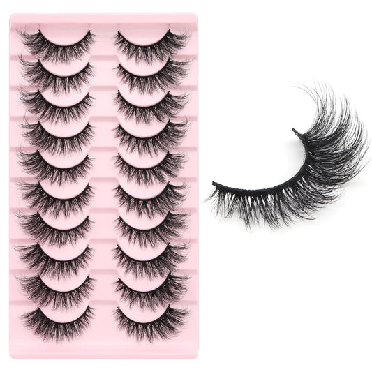 Mink Wispy Fluffy False Eyelashes – Cat Eye Lashes with 9D Volume and Extension-Like Effect – 10 Pairs