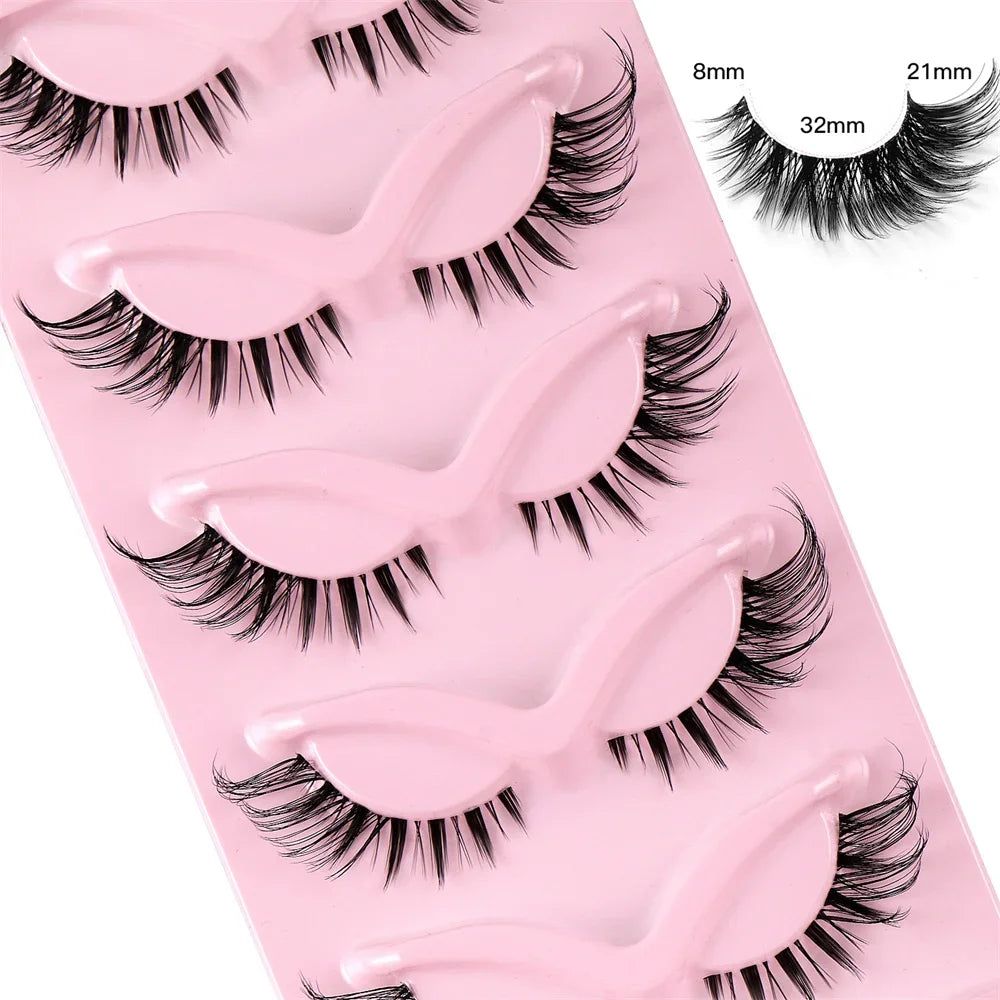 5 Pairs 3D Winged End Eye Elongated Eyelashes Transparent Stems Cat Eye Lashes Fox Eye False Eyelashes Manga Lashes