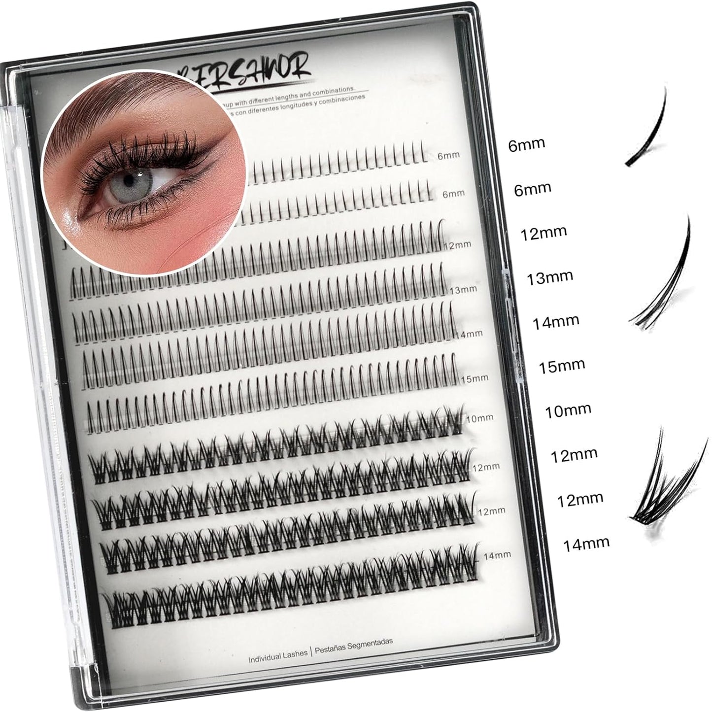 Bluesmurfs Individual False Lash DIY Eyelash Extensions 348 Clusters Lashes CD Curl Long Lashes Volume Individual Lashes Mixed Tray Faux Mink Fake Eyelashes Top Bottom Lashes DIY at Home (6-15Mm MIX)