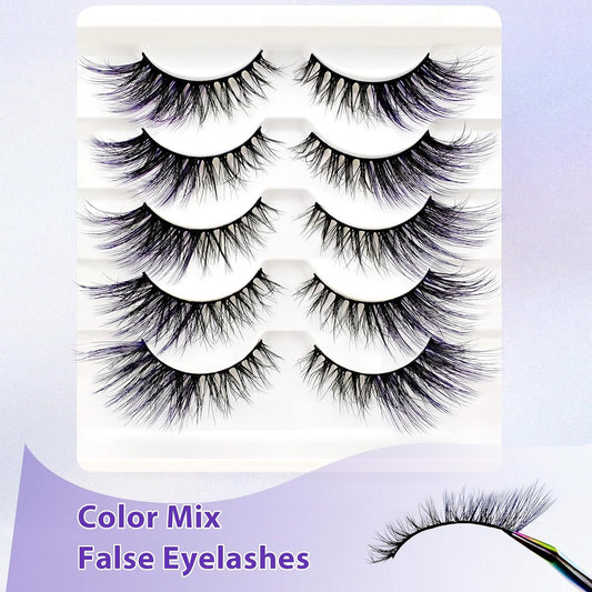 Colored Lashes Fluffy Mink Eyelashes Blue End, 20Mm Dramatic Cat-Eye Lashes That Look like Extensions Wispy Faux Mink False Eyelashes Natural Look(5W-Blue)