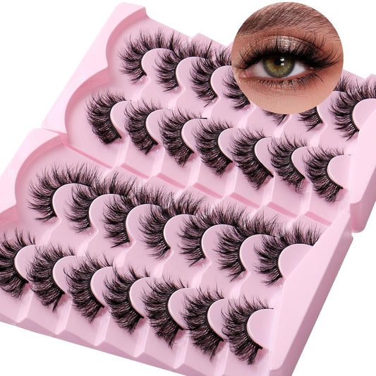 Cat Eye False Eyelashes 14 Pairs 6D Volume Natural Look Fluffy Wispy Lashes 17Mm Eye Lash Extensions Strip Fake Eyelashes Pack