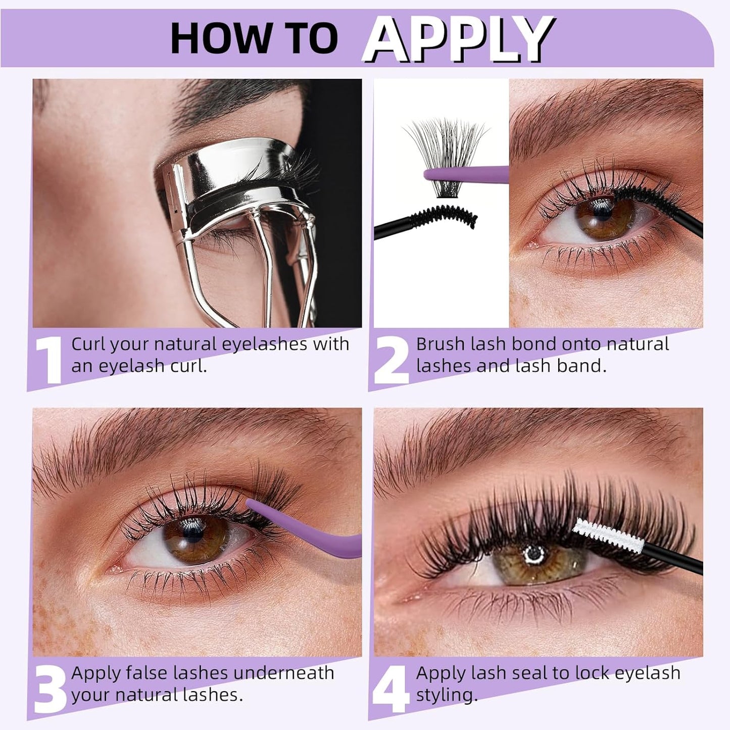 Cat Eye Lash Clusters Kit Wispy Lash Extension Kit D Curl Eyelash Clusters Kit Left & Right Cluster Eyelash Extensions 200PCS Cluster Lashes Kit with Lash Bond and Seal&Tweezer（Kit-Cat Eye 60D+80D）