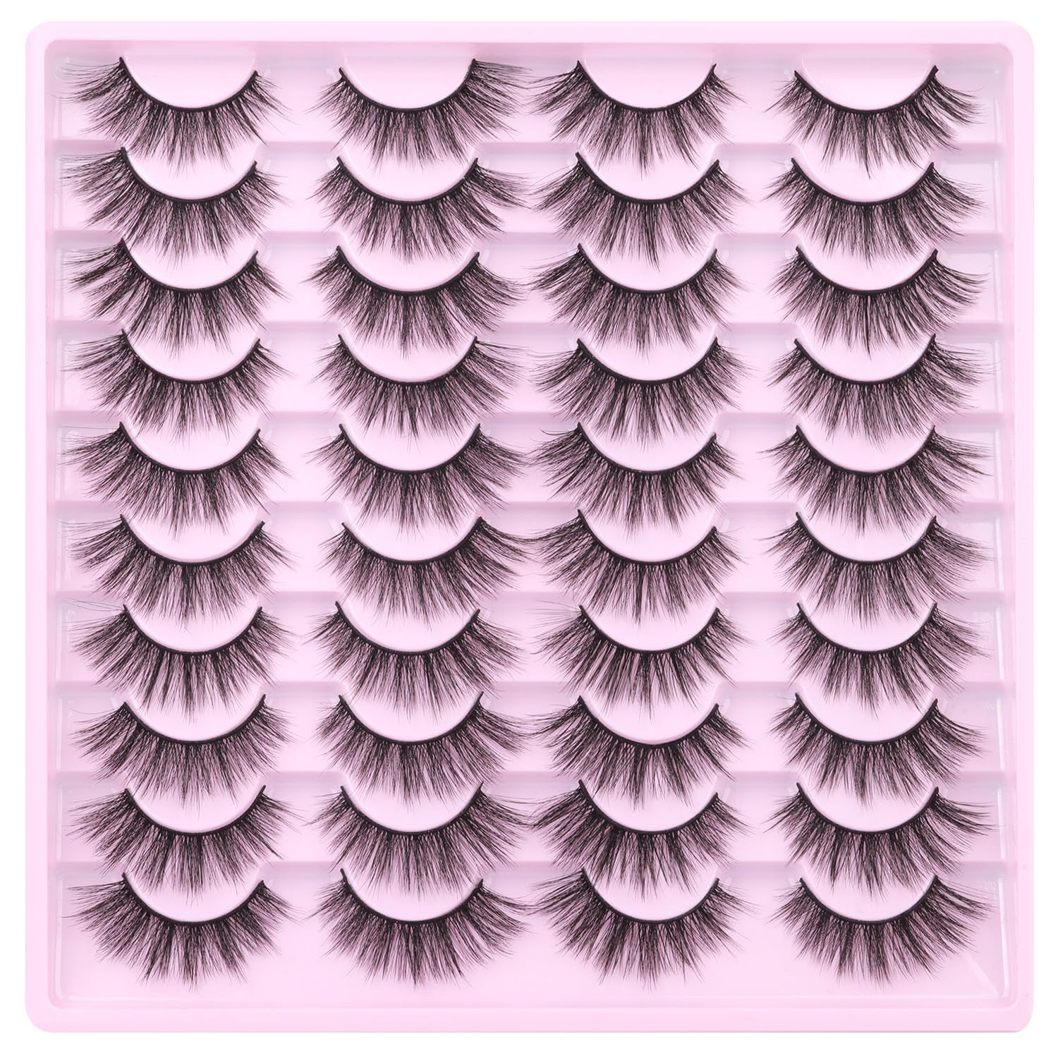 20 Pairs Lashes Wispy Faux Mink Lashes 15Mm Cat Eye False Eyelashes Natural Look 3D Volume C-Curl Strip Lashes Pack by
