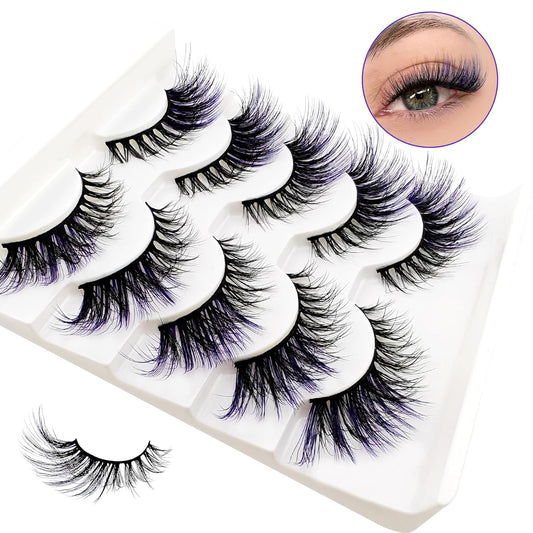 Colored Lashes Fluffy Mink Eyelashes Blue End, 20Mm Dramatic Cat-Eye Lashes That Look like Extensions Wispy Faux Mink False Eyelashes Natural Look(5W-Blue)