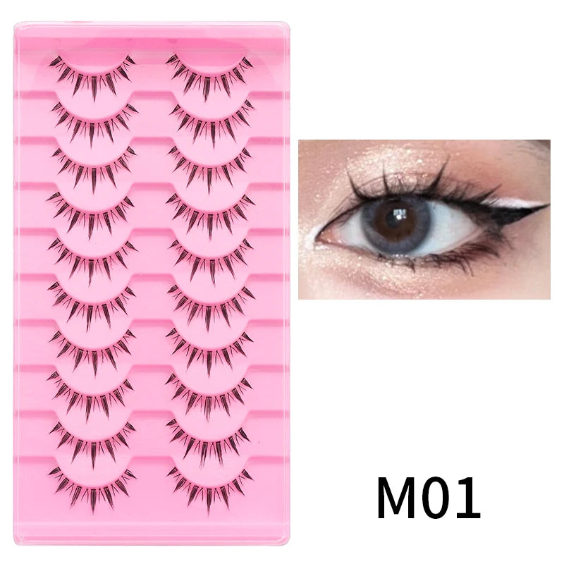 Cat Eye Lashes 10Pairs False Eyelashes Natural Eyelashes Anime Winged Clear Band Lashes Fake Eyelash Manga Lashes Makeup