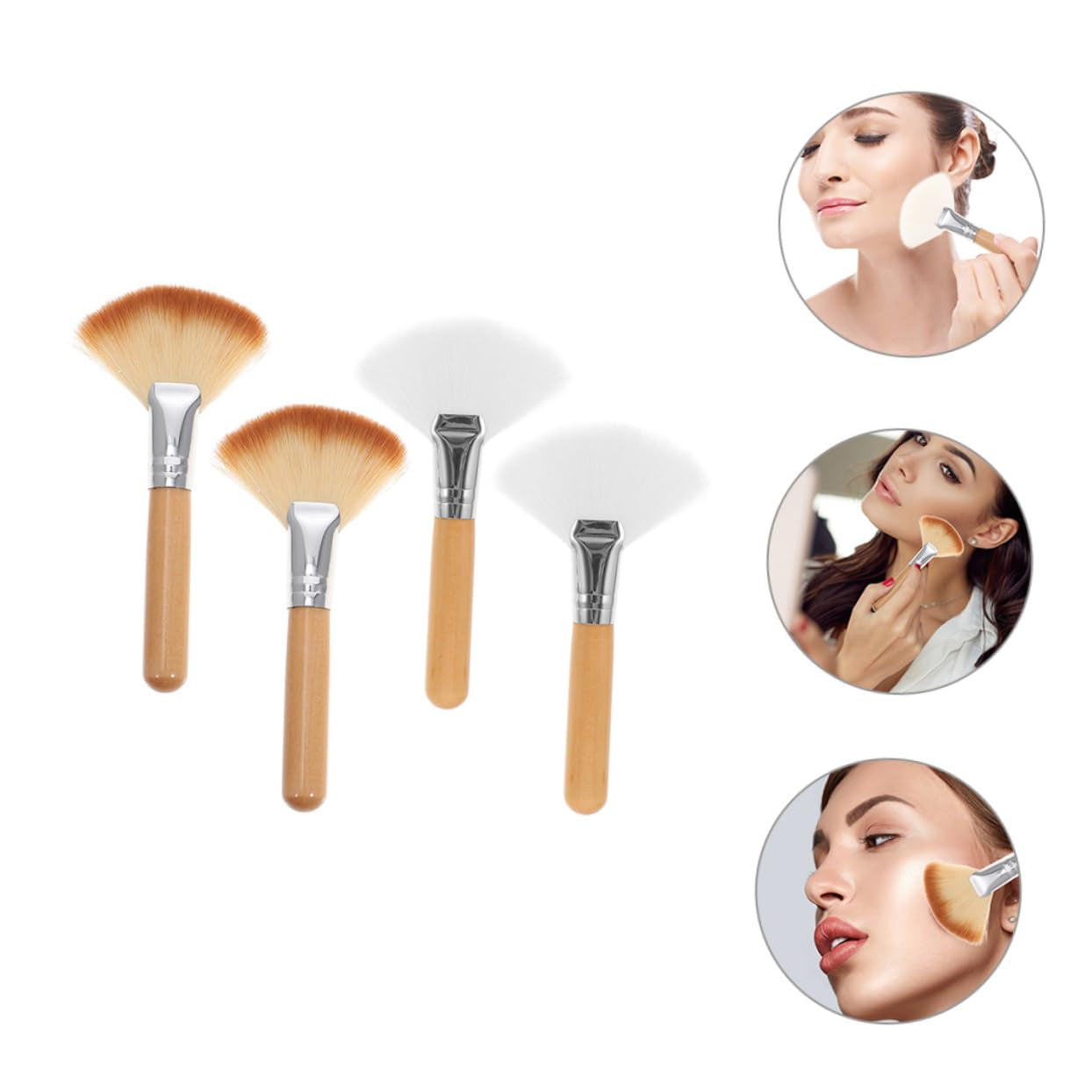 Blush Brush Set for Highlighter and Nose Shadow 4Pcs Dual-Ended Makeup Brush Large Fan Shape Soft and Gentle on Skin
