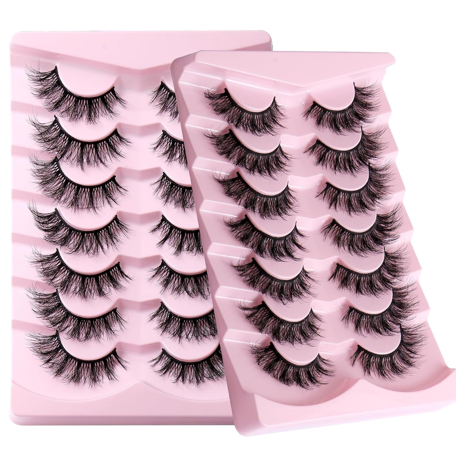 Cat Eye False Eyelashes 14 Pairs 6D Volume Natural Look Fluffy Wispy Lashes 17Mm Eye Lash Extensions Strip Fake Eyelashes Pack